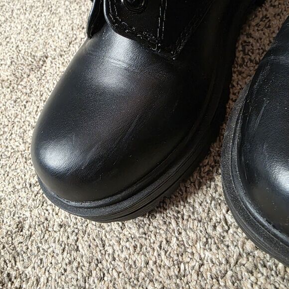 Unr8ted Black Boots Size 9 High Top Zipper Side Lace Up Moto Goth Dress Chunky - Picture 3 of 9